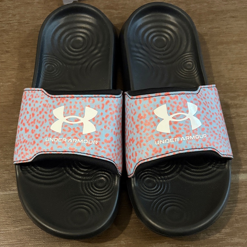 Under Armour womens' Black and Pink Slide Sandals
